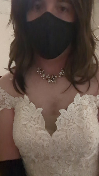 Cumming into my glittery wedding gown just before the ceremony