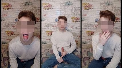 Teen boy jerks off and swallows cum