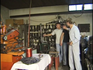Brunette gang banged in mechanic shop