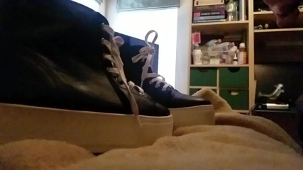 Cum on sz 9 black platform hitop sneakers slow motion ver