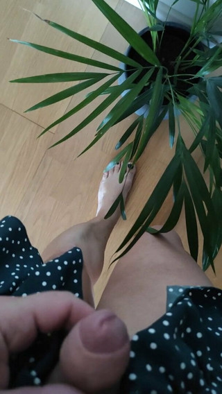 Showing legs, cock and black nails