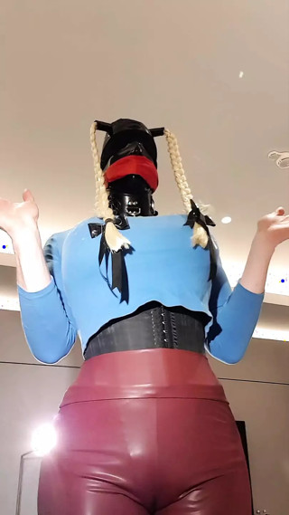 Huge tits hooded and gagged sissy slut dancing in front of her camera thumbnail