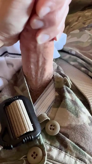 Army soldier customizes some tighty whities for a follower