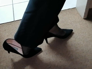 Secretly Wearing My Wife's Worn Work Clothes And Heels