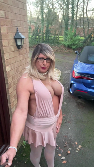 Sexy Crossdresser kellycd2022 in dusky pink outfit and seamless pantyhose and heels thumbnail
