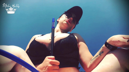 Big tits tease and smoking with duck face on top of you outdoors