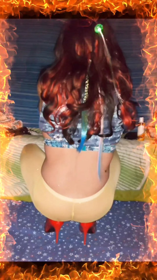 Soaking my yellow tights with precum before removing them to ride my biggest dildo