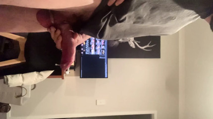 BIG cumshot with porn in the back! (first time cock ring)