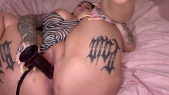 Sloppy Blowjob on BBC Dildo and Solo Masturbation