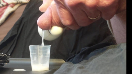 Fleshlight play then cum in dosage cup 5ml with vibrator
