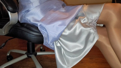 Liquid satin slip underneath my skirt thumbnail