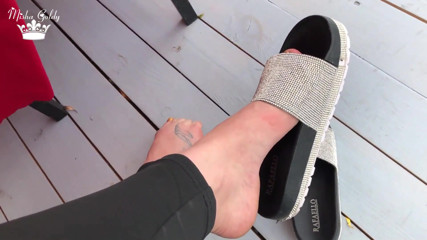 My new shiny slippers dangling everywere outdoor