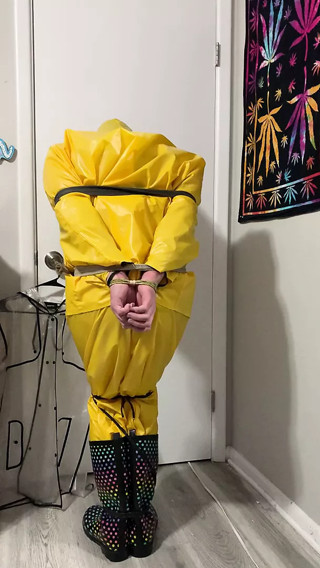 Yellow PVC Rainsuit and clear plastic raincoat B play