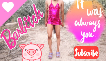 cute trans barbie strips naked in public with cute heels and slutty anal plug she needs ken's cock very hot thumbnail
