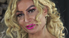 Sexy blonde in stockings gets sprayed on her face