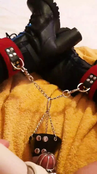 sissy in chastity with CBT thumbnail