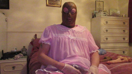 Wanking in soft plastic and lingerie.