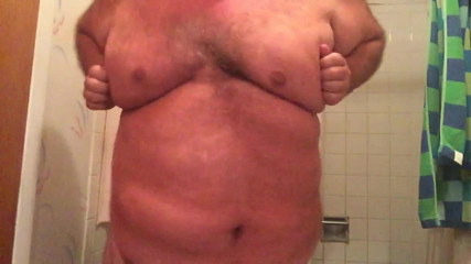 Jiggling my fat tits and belly... Tugging on my nipples