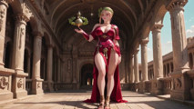 Red Armor Queen! Gaze in the Roman Corridor, Skirt Lift Reveal, Hand on Lips Teasing You...