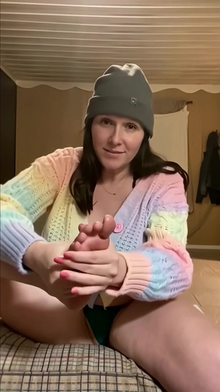 I massaged and rubbed my feet wearing sweaters for my 66f lesbian foot fetish mistress