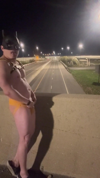 Nighttime Muscle King: Asian Hunk in Leather Harness &amp; Jockstrap Owns the Empty Streets