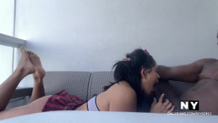Cute schoolgirl eats BBC on the hotel balcony -amateur couple- nysdel