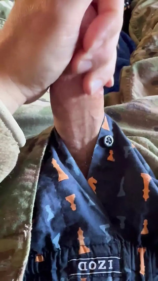 Army soldier in uniform jerks off and shoots thick cum on his sarge's boxer shorts!
