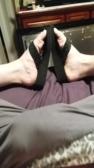 Playing with myself in girly pants and shoes