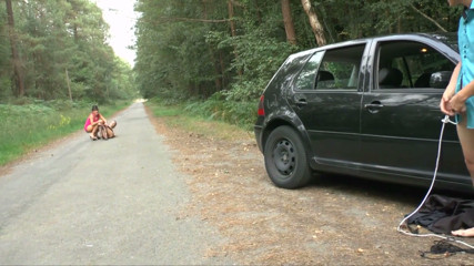 Naughty French couple is having fun outdoors with sexy brunette