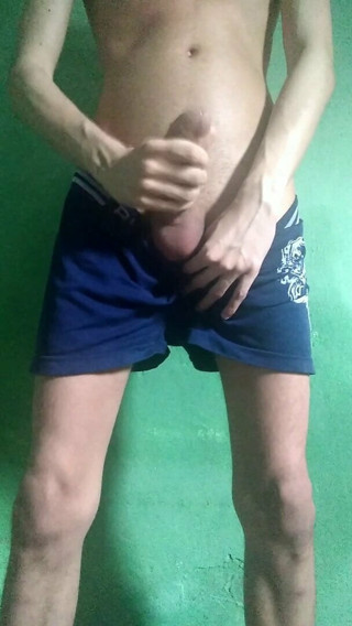 Young skinny with heat takes off his clothes and jack off