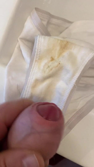 Wife's dirty panties - sniff, jerk, cum
