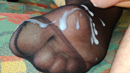 cum on Nylon Feet Close up