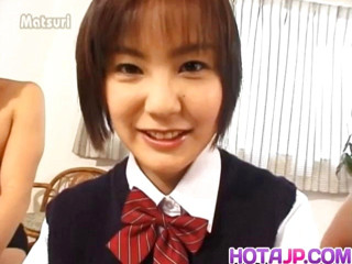 Nao Hirosue in uniform has her hairy cunt fucked with dildo