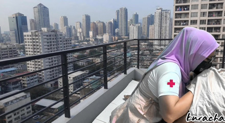 Hijab Cheating Nurse Step Sister blowjob at hospital Balcony