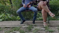 Slutty Mature MILF with Sexy Legs Helps Me Pee While Sitting on a Bench