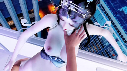 3D horny slut Asian whore wearing sexy dress have hardcore footjob sex