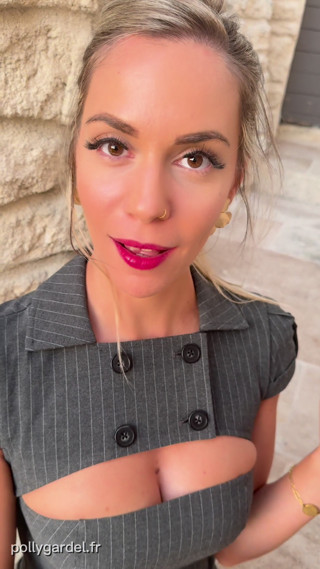 Shown for dessert, Polly Gardel, porn actress gets fucked outside and drinks cum