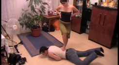 Angry gf punishes slave bf
