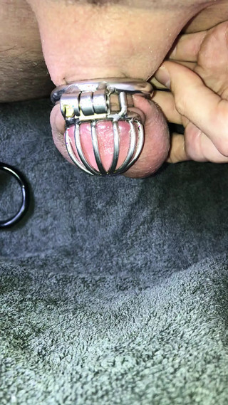 POV from big to micro chastity cage thumbnail