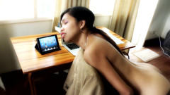 High heeled asian secretary teasing in the office