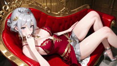 Silver Queen on the Golden Throne! Red Silk, Lazy Gaze, and a Teasing Glance That Melts You