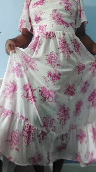 I'm dancing while masterbating in my Pink flowers Silk Seethrough Chiffon Frock