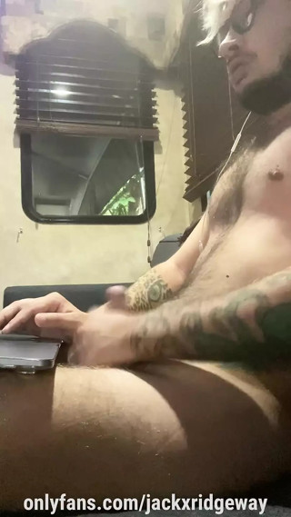 Tattooed Twink Jerks Off On The Couch and CUMS A Big Load