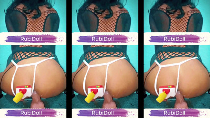Rubidoll penetrates her small pussy with a BBC dildo