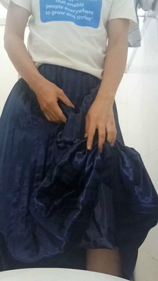 Autocum in blue long satin pleated skirt
