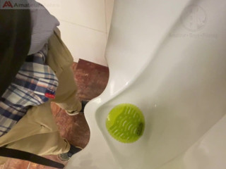 Amateur Redhead Guy Caught Pissing in a Public Toilet's Urinal - He Then Quickly Plays with His Cock Before Leaving