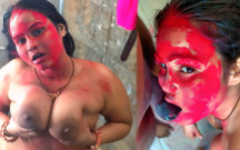 Holi Special: Stepdad Fucks Horny Stepdaughter in Bathroom with Red Gulal All Over Her Big Tits