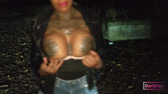 The kinky queen of cocks "Dark Dea" fucked in the woods