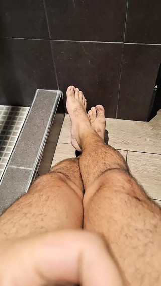 Cum in the gym shower, other people take a shawer