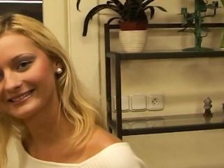 A Shy Blonde Gets Interviewed and Filmed POV Giving a Sloppy Blowjob Until Facial